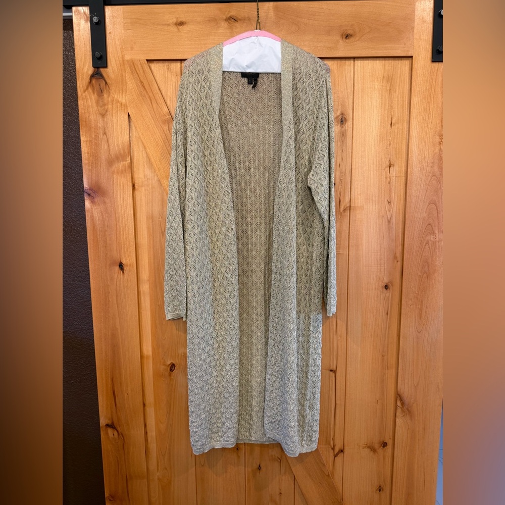 Donna Karan Long Textured Cardigan in Gold